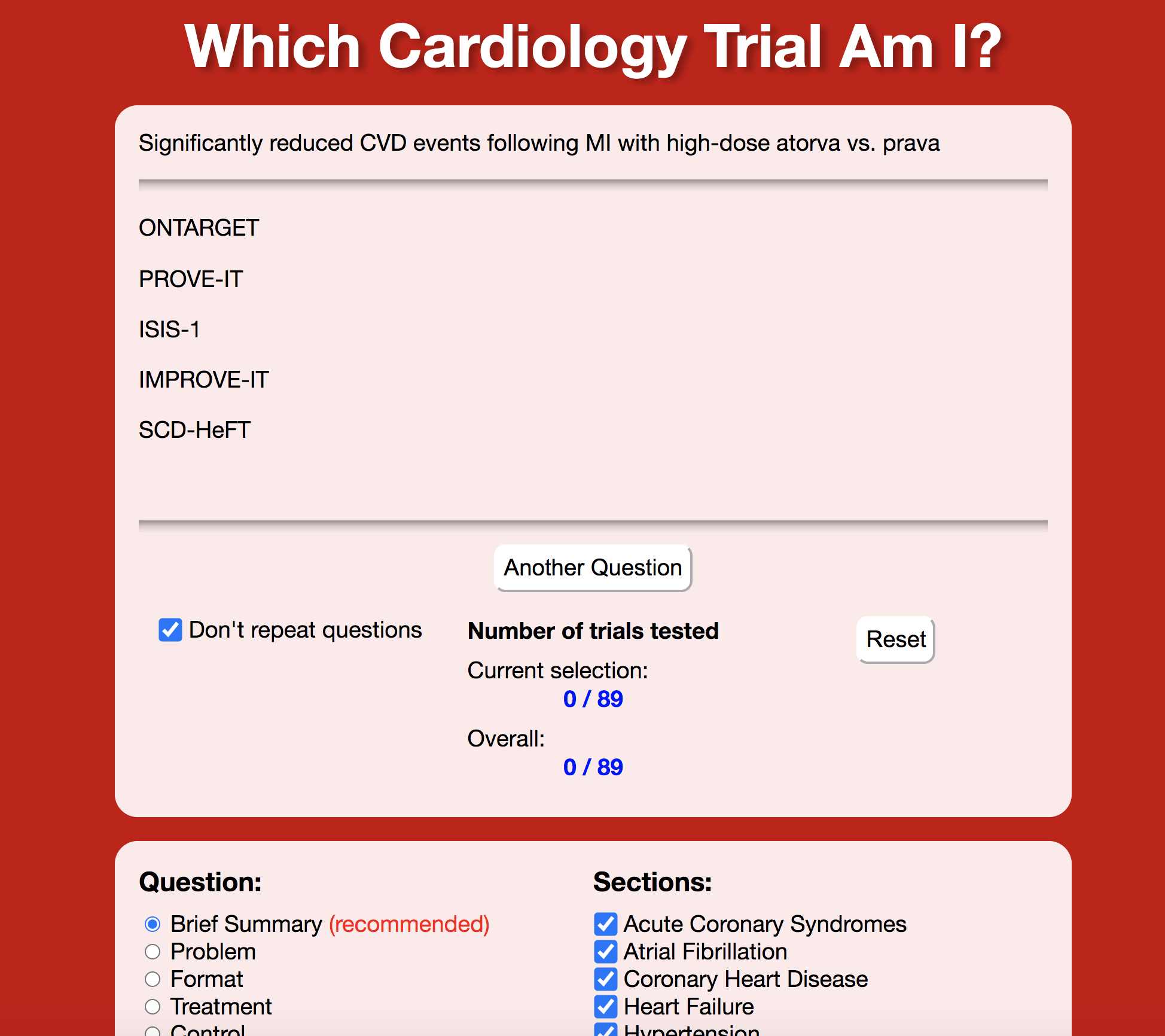 cardiologytrialsquiz screenshot